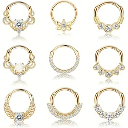 Drperfect 316L Stainless Steel Septum Rings Opal Daith Nose Rings CZ Cartilage Tragus Earrings Septum Clicker Piercing Jewerly