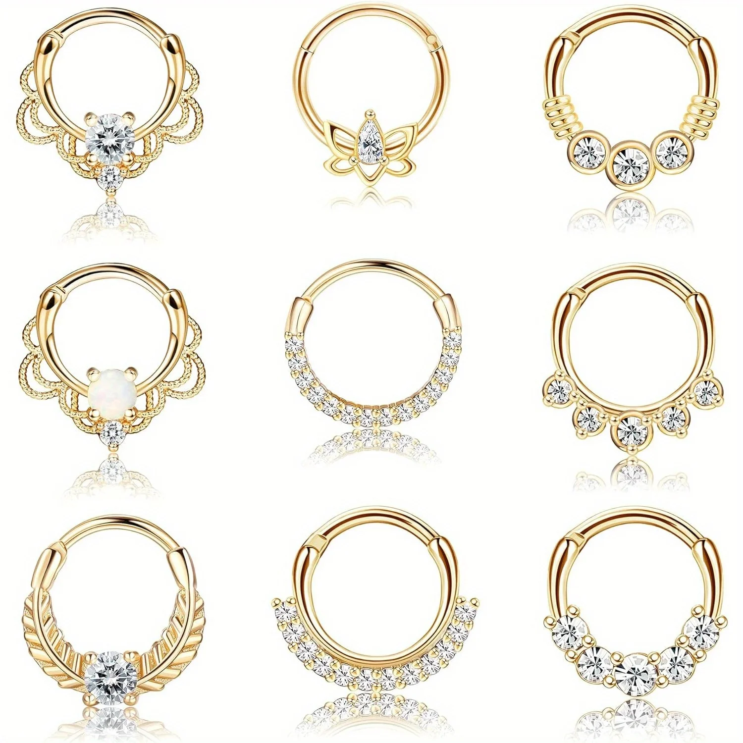 Drperfect 316L pierścienie przegrody ze stali nierdzewnej Opal Daith kolczyki w nosie CZ chrząstka Tragus kolczyki przegroda Clicker Piercing biżuteria