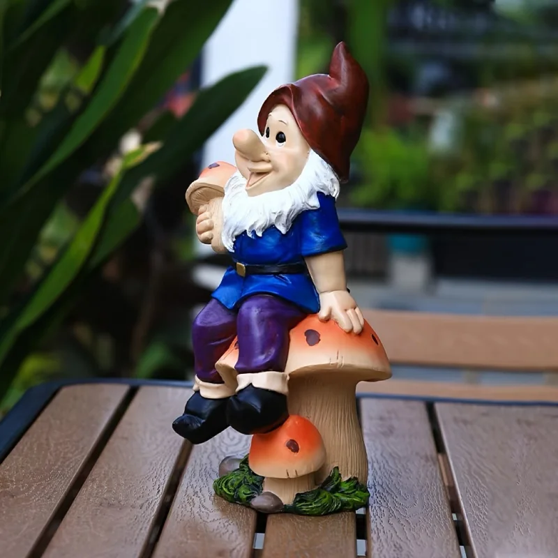Large Gnome on Mushroom Statue - Resin Outdoor Decor for Garden/Patio - Halloween Christmas Gift - Fairy Tale Yard Ornament