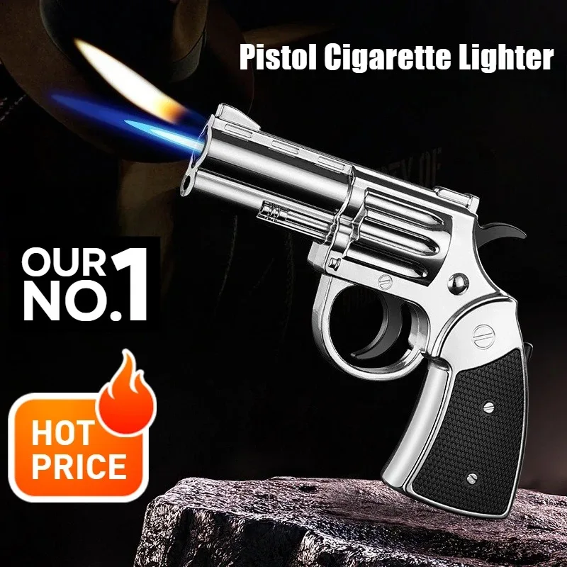 Gun Ignitor Windproof Metal Inflatable Cigar Lighter Inflatable Switchable Fire Pistol Cigarettes Lighters Smoking Accessories