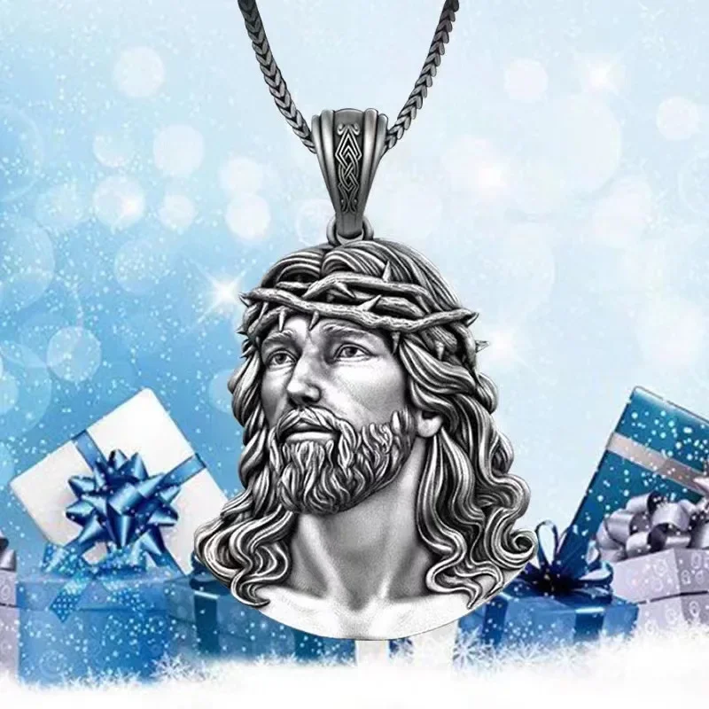 Metal  Exquisite Vintage Men\'s Necklace Crown of Thorns Jesus Necklace Jewelry Accessories Christian Faith Fashion Vintage Chain