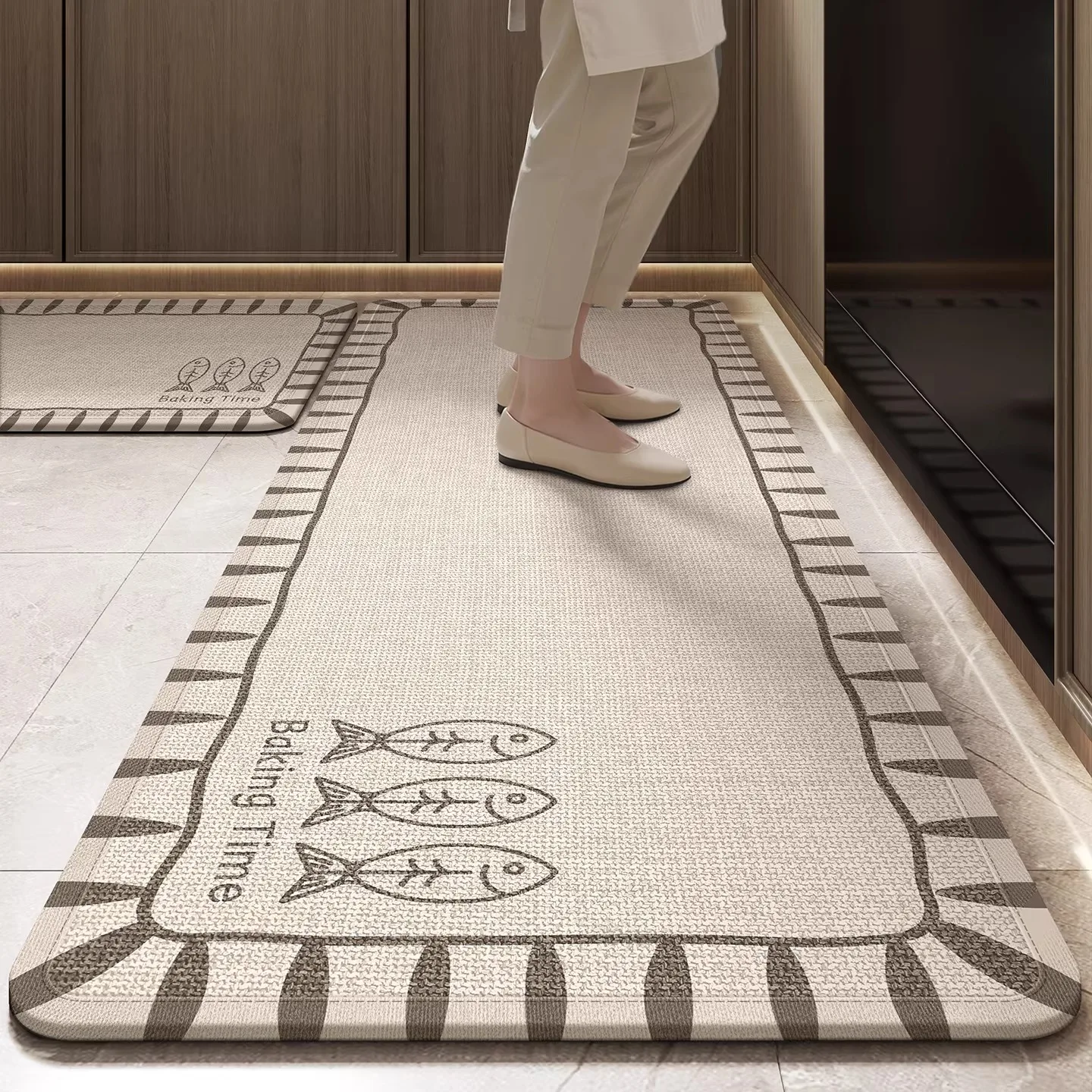 Kitchen Floor Mat Anti-slip Carpet Three Fish Baking Time Pattern Home Decor Rug Wear-resistant Foot Mats Long Mats Alfombra
