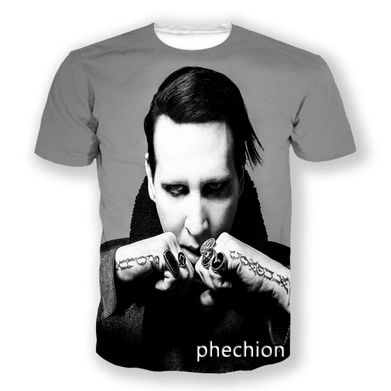 phechion Marilyn Manson 3D Print Men T-Shirt  Women T Shirt Unisex Fashion Clothing Top Suppliers for Drop Shipper A285