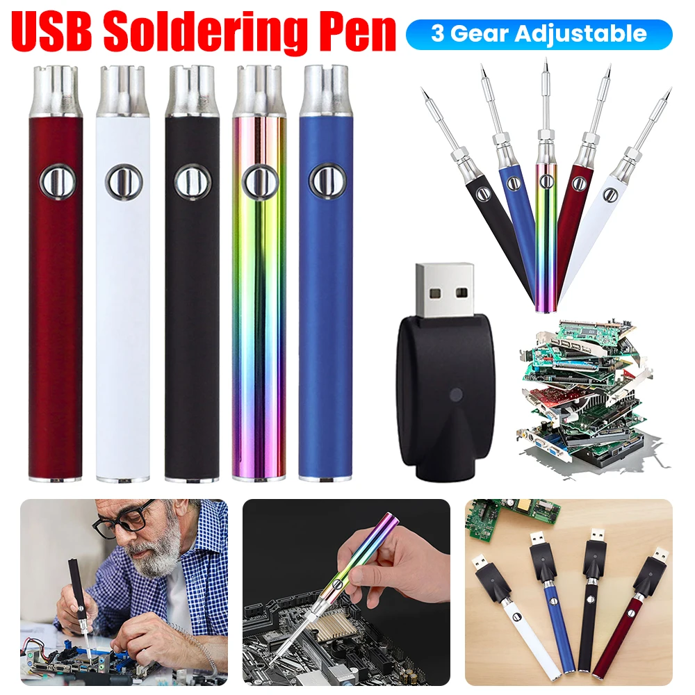 510 Thread Portable Electric Soldering Iron Pen 350mAh Battery Welding Tool Kit Heat Tips Electronic Welding Solder Repair Tool