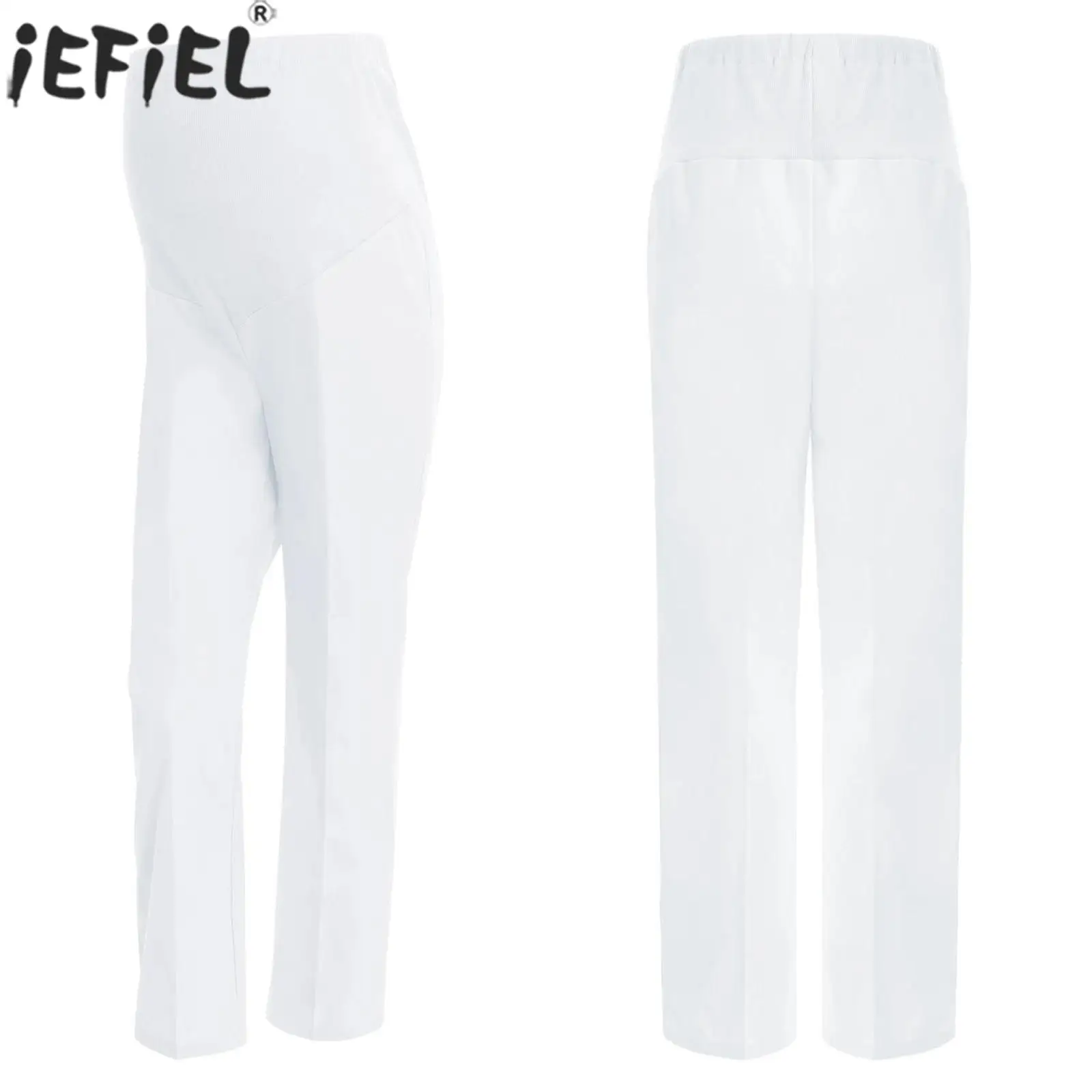 

Maternity High Waist Belly Support Nurse Pants Solid Color Adjustable Elastic Waistband Pregnancy Trousers Daily Work Wear