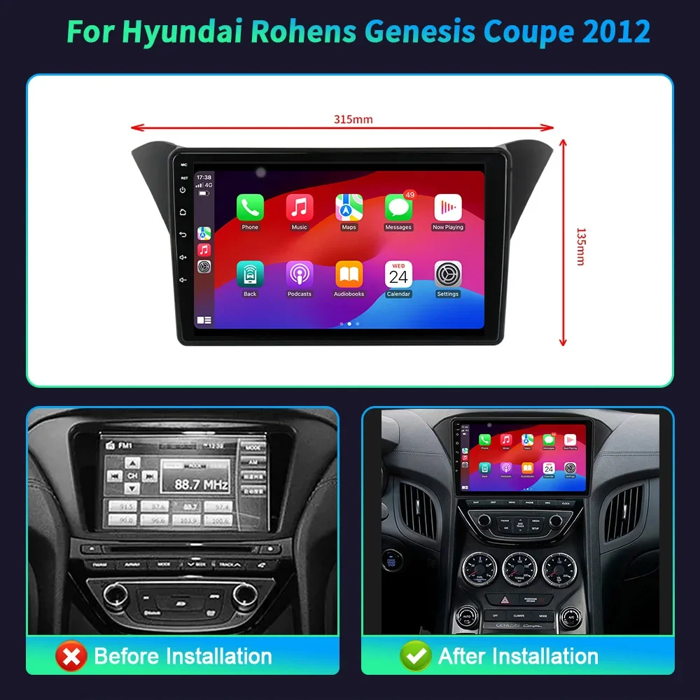 Multimedia Player For Hyundai Rohens Genesis Coupe 2012 Car Radio Carplay Navigation Android 14 GPS Carplay Touch Screen Stereo