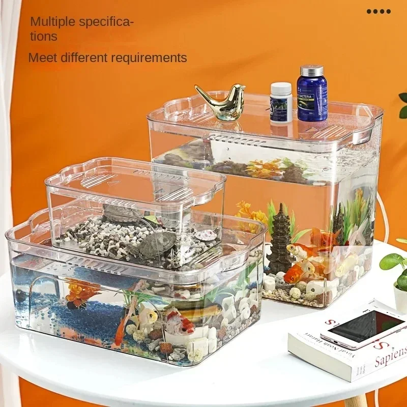 Transparent Square Fish Tank High Quality Plastic Goldfish Tank Aquarium Betta Fish Breeding Box Aquariums Table Decoration