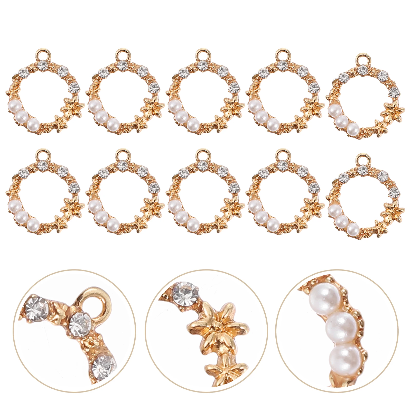 

10pcs Pearl Pendant Charms Brightly Colored Durable Necklace Pendants DIY Beads Artificial Hair Accessories Alloy Crystal