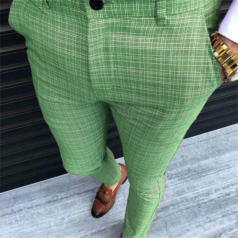 Men\'s Fashion Plaid Pants 3D Printed Comfortable Business Pants Casual Quick Drying Straight Pants Suit Pants Spring Summer