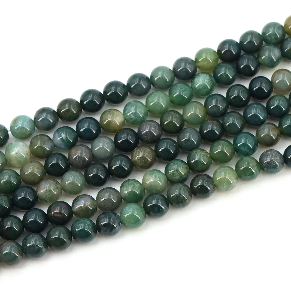 2 3 4 6 8 10 12mm Natural Stone Round Green Moss Agate Jade Stone Spacer Bead Crystal For Jewelry Making Diy Bracelet Needlework