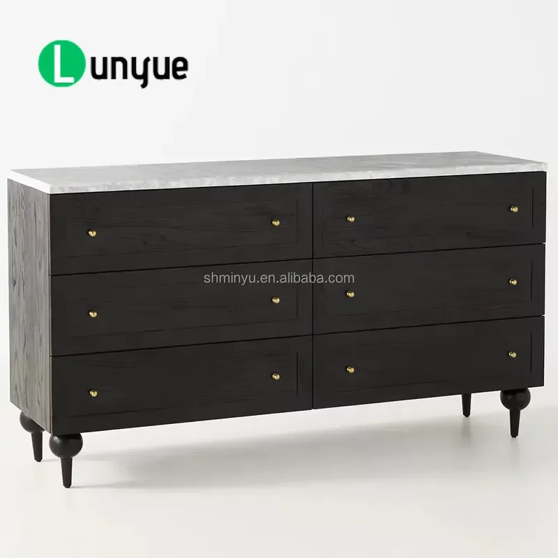 Solid Wood Oak 6 Drawer Dresser Modern American Design Bedroom Furniture Set Japanese Living Room Storage Cabinet Home Decor