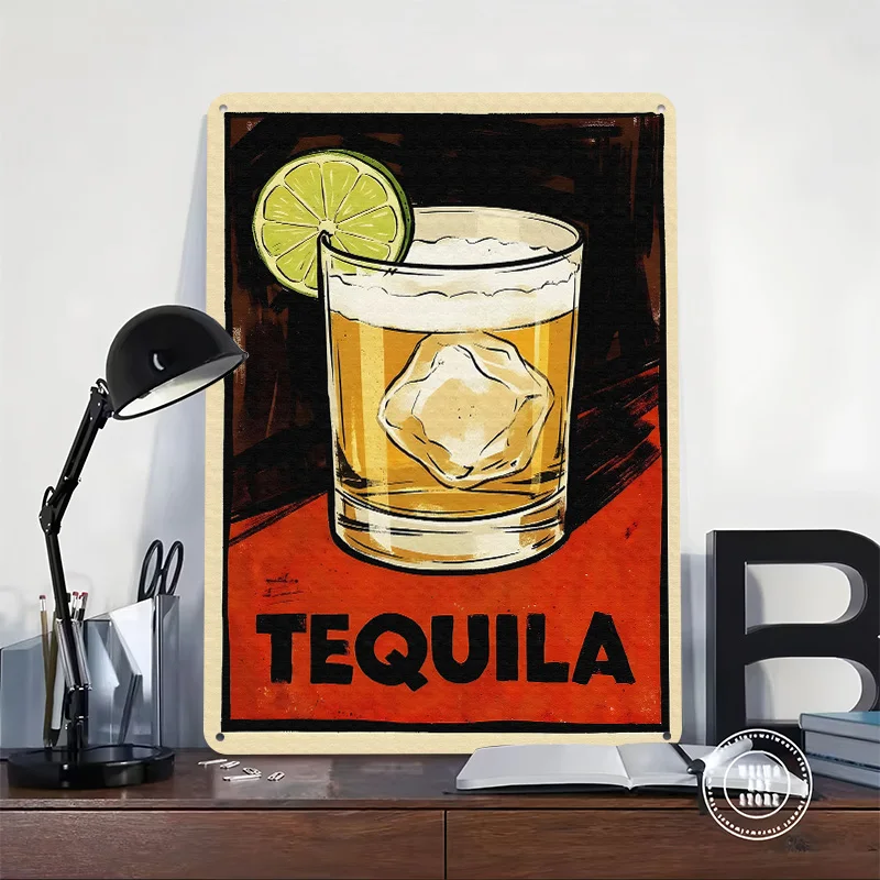 Retro Tequila Cocktail With Lime Poster Customized Vintage Metal Signs Wall Art Retro Tin Plaque for Bathroom Decor Custom Plate