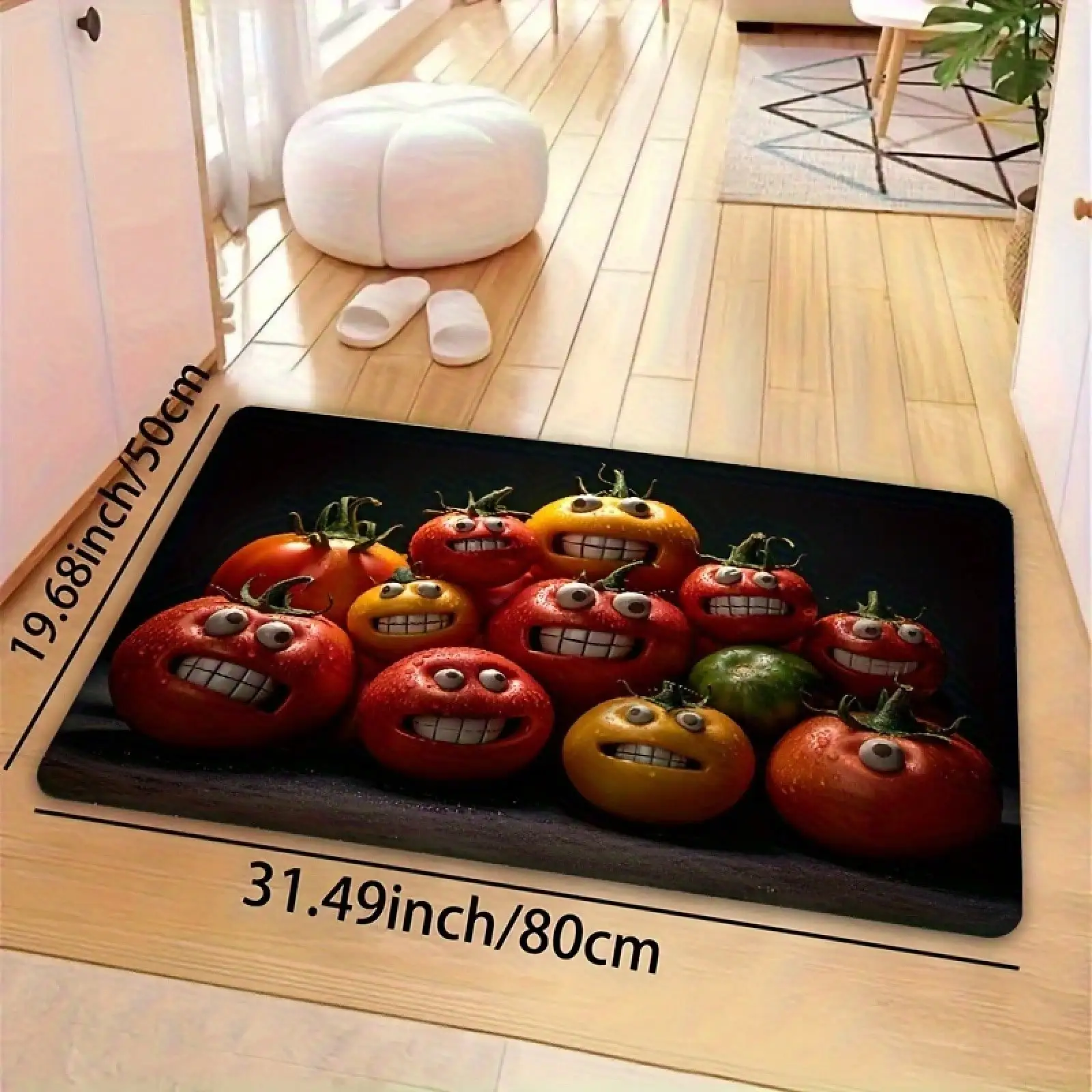 Funny Tomato Door Mat - Quirky Vegetable Character Non-Slip Floor Rug, Humorous Kitchen Entry Mat for Home Decor, Multiple Sizes