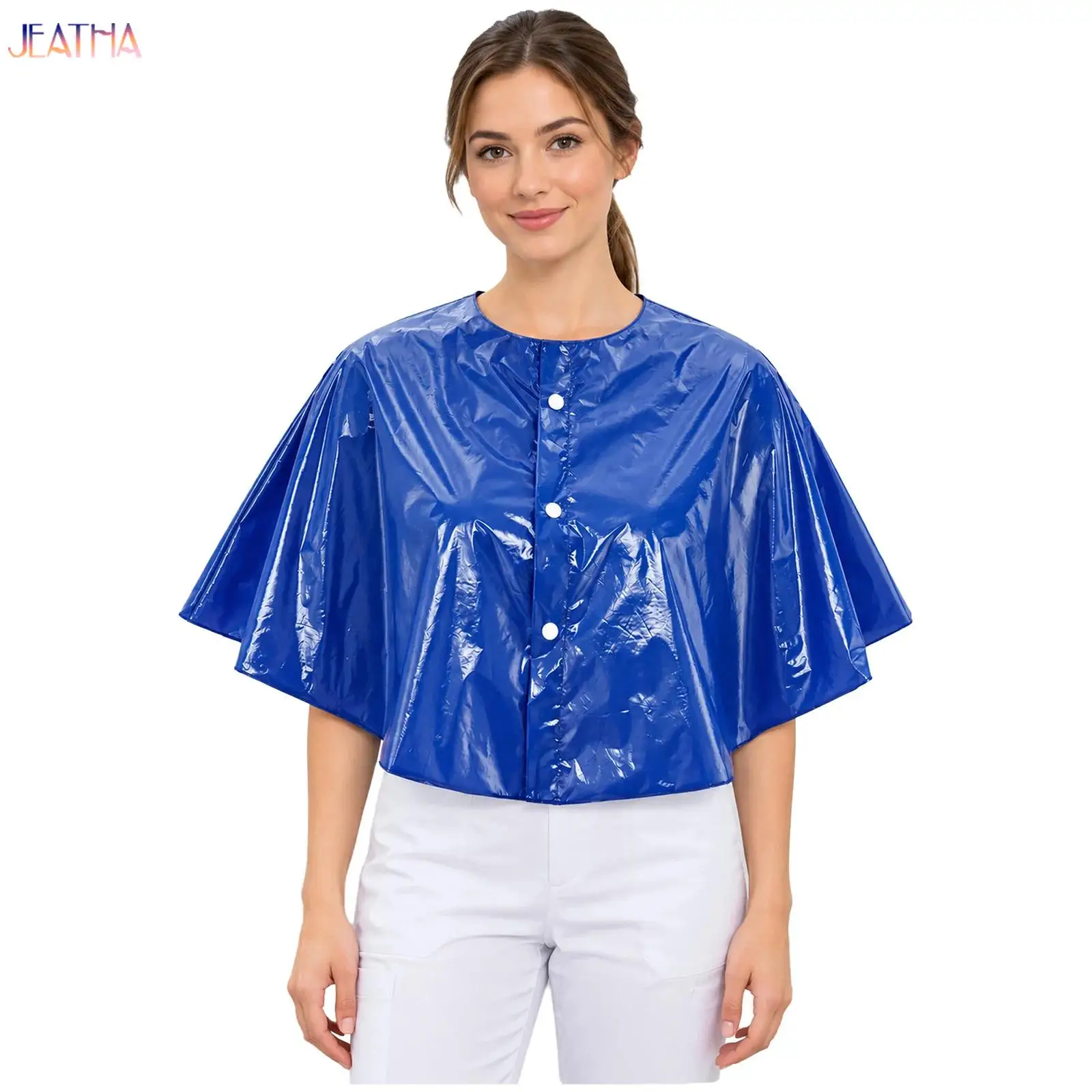 Women Elderly Adaptive Water Resistant Cape Special Needs Clothing Press Buttons Front Shawl for Hospital Nursing Mammography
