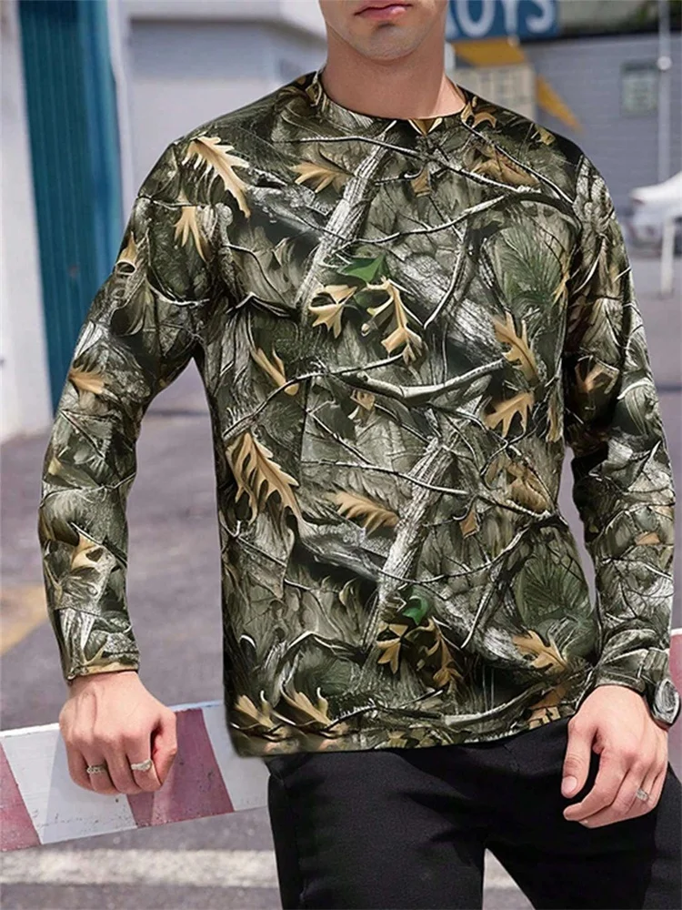 Men's Camouflage Long Sleeve T-Shirt Hunting Camo Graphic Tee Outdoor Tactical Streetwear Casual Pullover Tops Gift New Hot