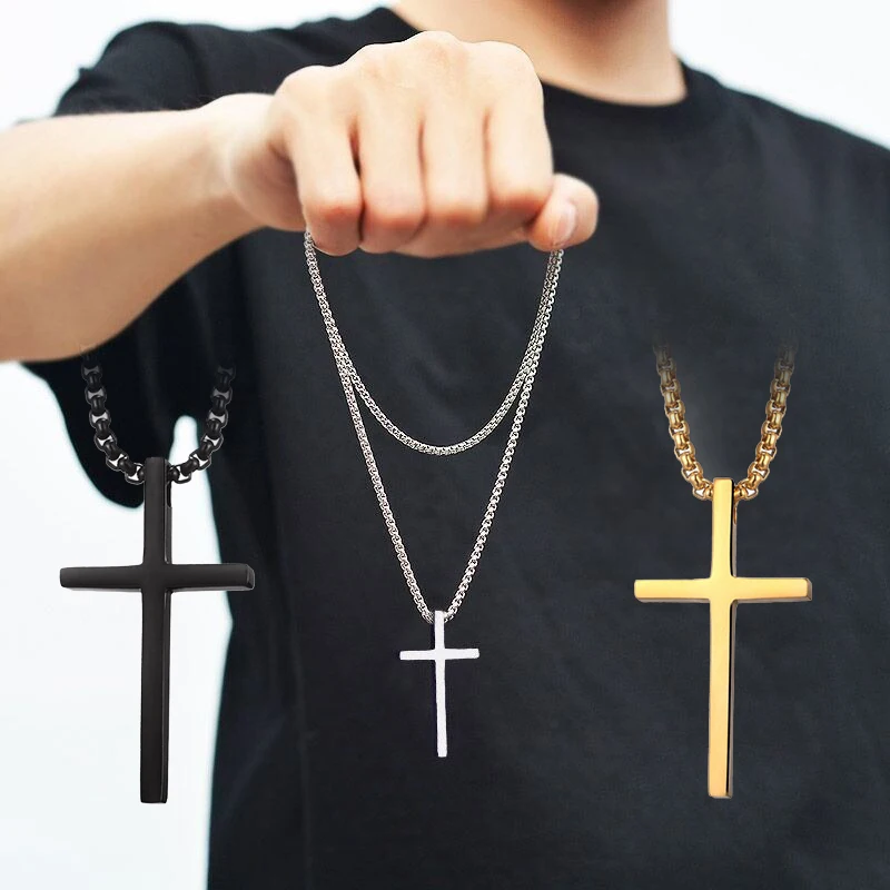 Stainless Steel Cross Pendant Necklace for Men Women Minimalist Jewelry Male Female Prayer Necklaces Chokers Fashion Jewelry