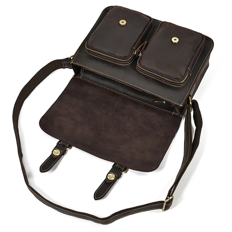 Large Capacity One-Shoulder Messenger Bag For Men Genuine Leather Briefcase Men Retro Crossbody Bags Casual Outdoor Shoulder Bag