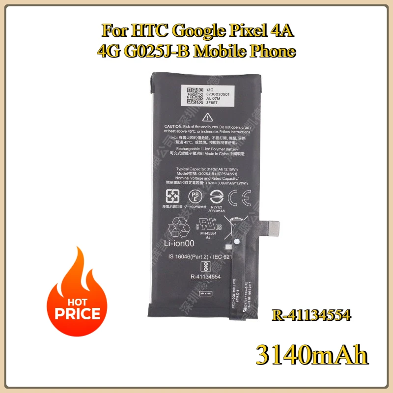

New 3080mAh Replacement Battery For HTC Google Pixel 4A 4G G025J-B Mobile Phone Backup Battery