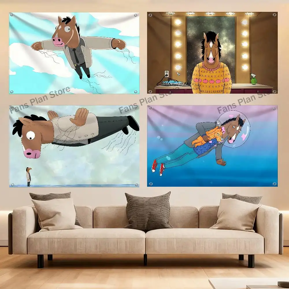 BoJack Cartoon H-Horseman Flag Tapestry Banner For Bedroom Outdoor Living Room Restaurant Bar Wall Decor Party