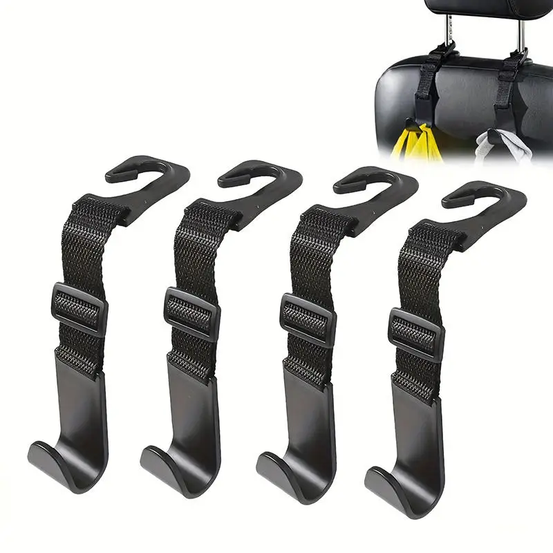 4Pcs/set Adjustable Car Seat Headrest Hook Large Load-bearing Easy to Install Car Seat Back Purse Hanger Space-Saving Reusable