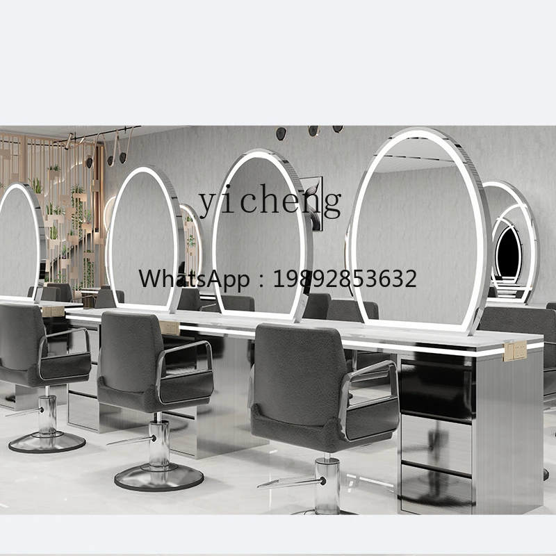 PP  Barber shop new mirror table hair cutting mirror dyeing ironing area perm dyeing table mirror cabinet integrated