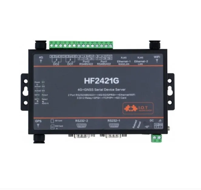 4G Double Port Serial Server HF2421G with RF Transceiver GPS Positioning DTU RS232/485/422 Data Transmission