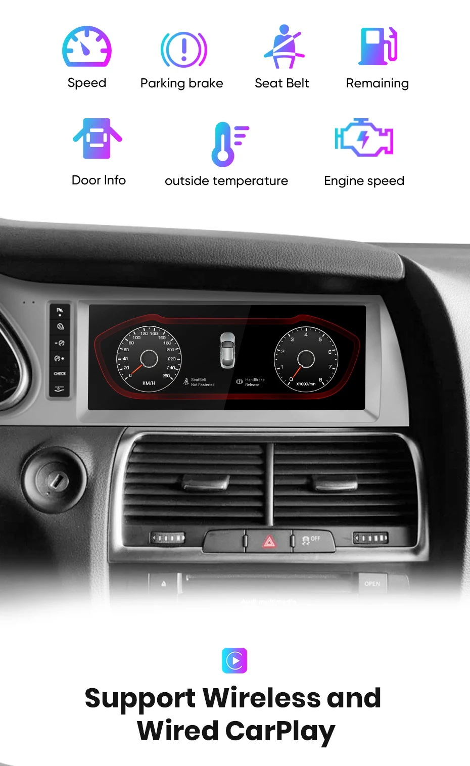 Junsun Kabelloses CarPlay und Android Auto Autoradio für Audi Q7 4L 2005-2015 MMI 2G 3G Intelligentes System Stereo 4G GPS-Navigation Multimedia-Player Touchscreen – Detail 7
