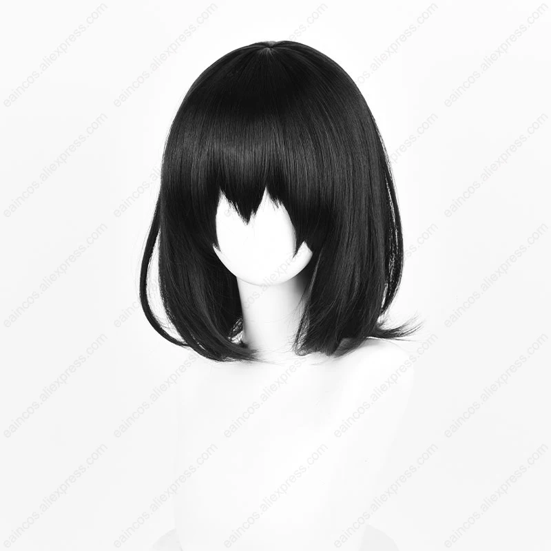 Peruca sintética preta mei misaki, cabelo curto, resistente ao calor, cosplay, role play de Halloween, 35cm