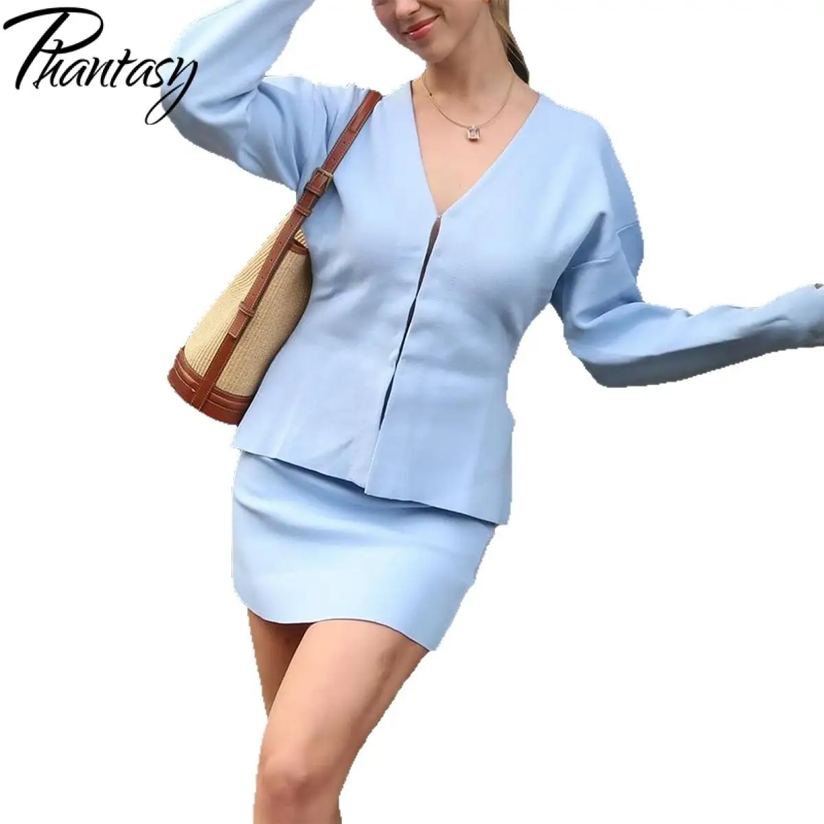 Phantasy Women's Fashion Knit Cardigan Vintage Solid Color Knitted Tops Casual Style Simple Line Design Elegant Retro Cardigan