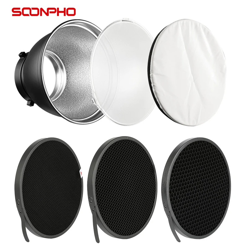 Soonpho Standard Reflector Diffuser 7inch 18cm With 20° 40° 60 °Honeycomb Grid For GODOX Bowens Mount Photo Studio Light Flash