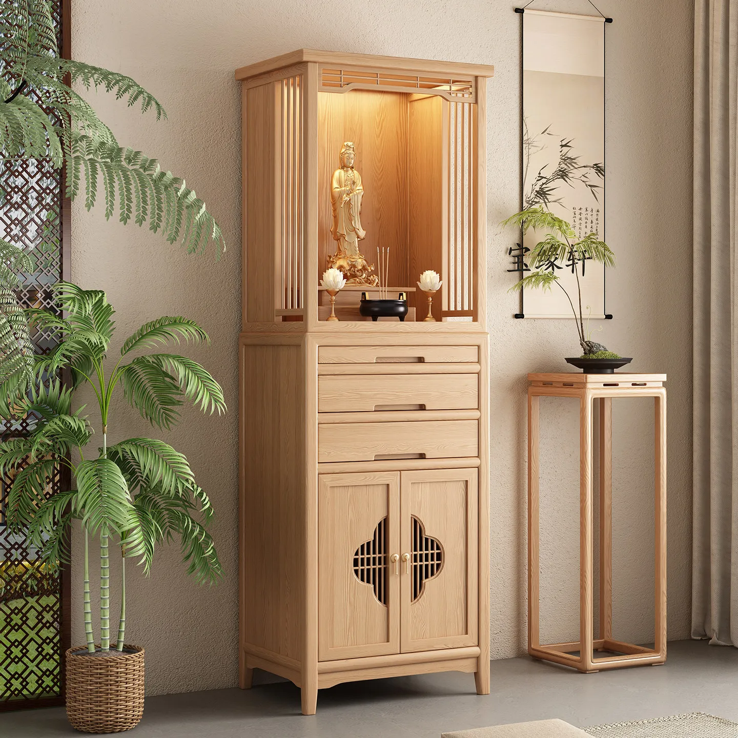 

Cz chinese buddhist niche cabinet ash cherry wood buddhist hall for home incense altar against the wall solid wood altar table