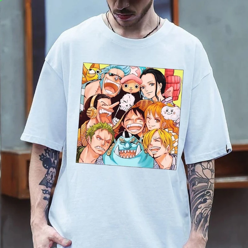 

ONE PIECE Луффи Япония Аниме Мужчины Женщины Летняя футболка Harajuku Винтаж с коротким рукавом Свободный большой повседневный удобный топ Y2k