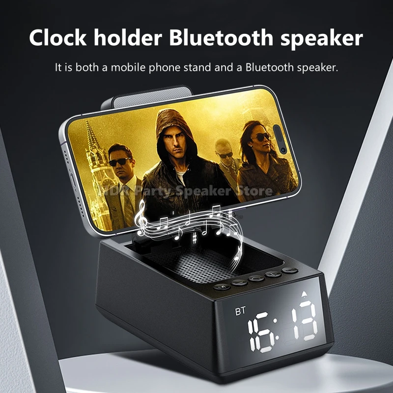 Cyboris S207 Portable Speakers LED Digital Alarm Clock Bluetooth 5.3 Speakers with Clock Multi-in-one Mobile Phone Bracket