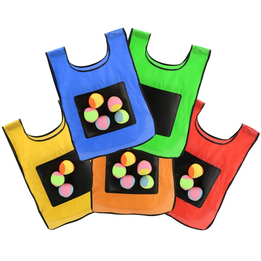 Chaleco de pelota adhesiva para exteriores, 5 colores disponibles, 39x53cm, con 5 uds., pelota suave de 6cm, juguetes deportivos interactivos creativos para exteriores