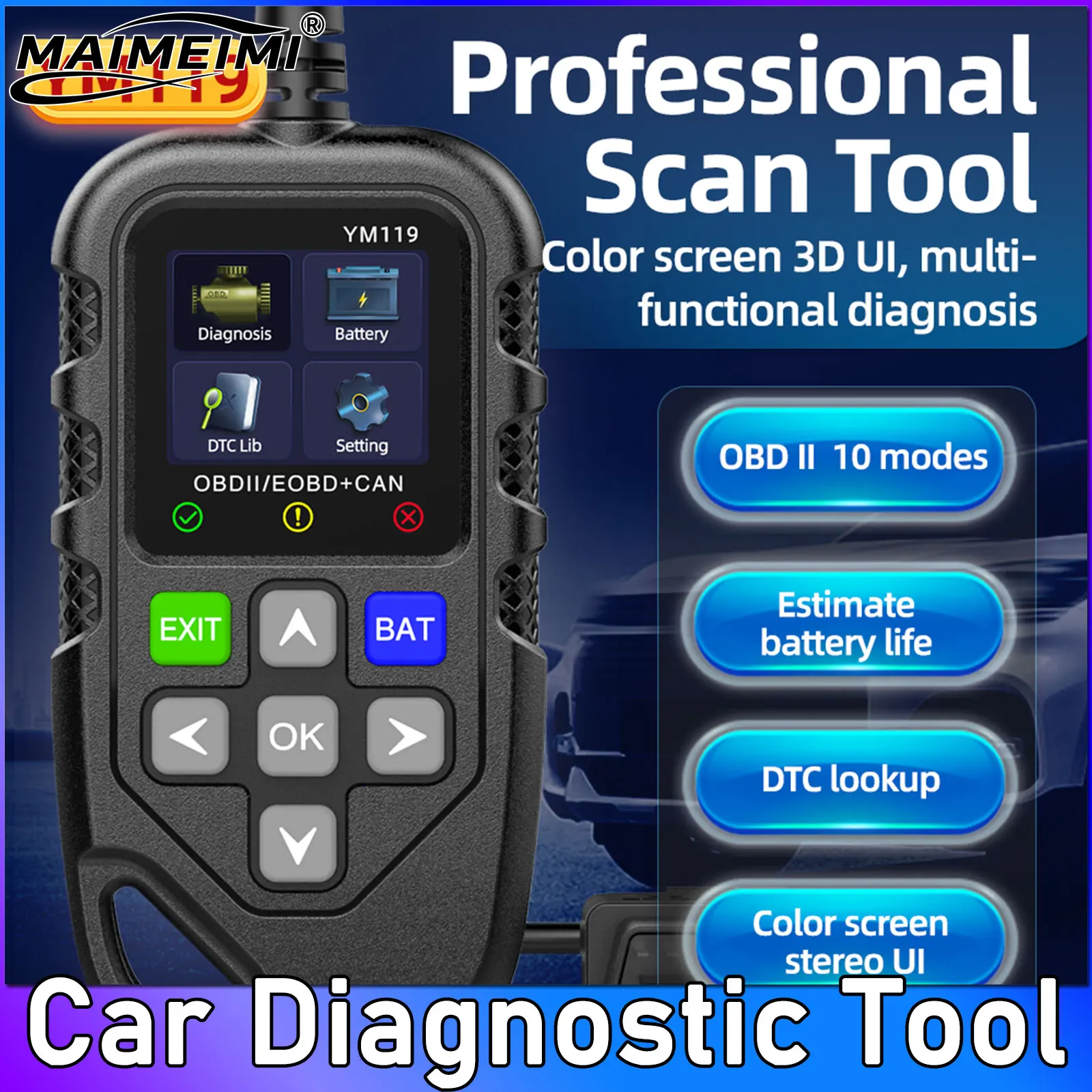 

Многоязычный считыватель кодов OBD2, прозрачные/стиразовые коды, сканер OBDII YM119, работающий для всех автомобильных диагностических инструментов, сканер, чтение по индивидуальному заказу