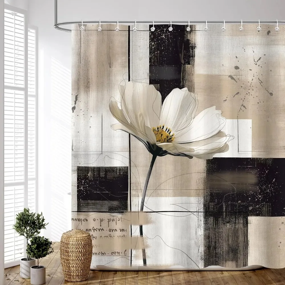 

Современная абстрактная шторка для душа с цветочным принтом, коричнево-бежевая геометрическая водонепроницаемая тканевая занавеска