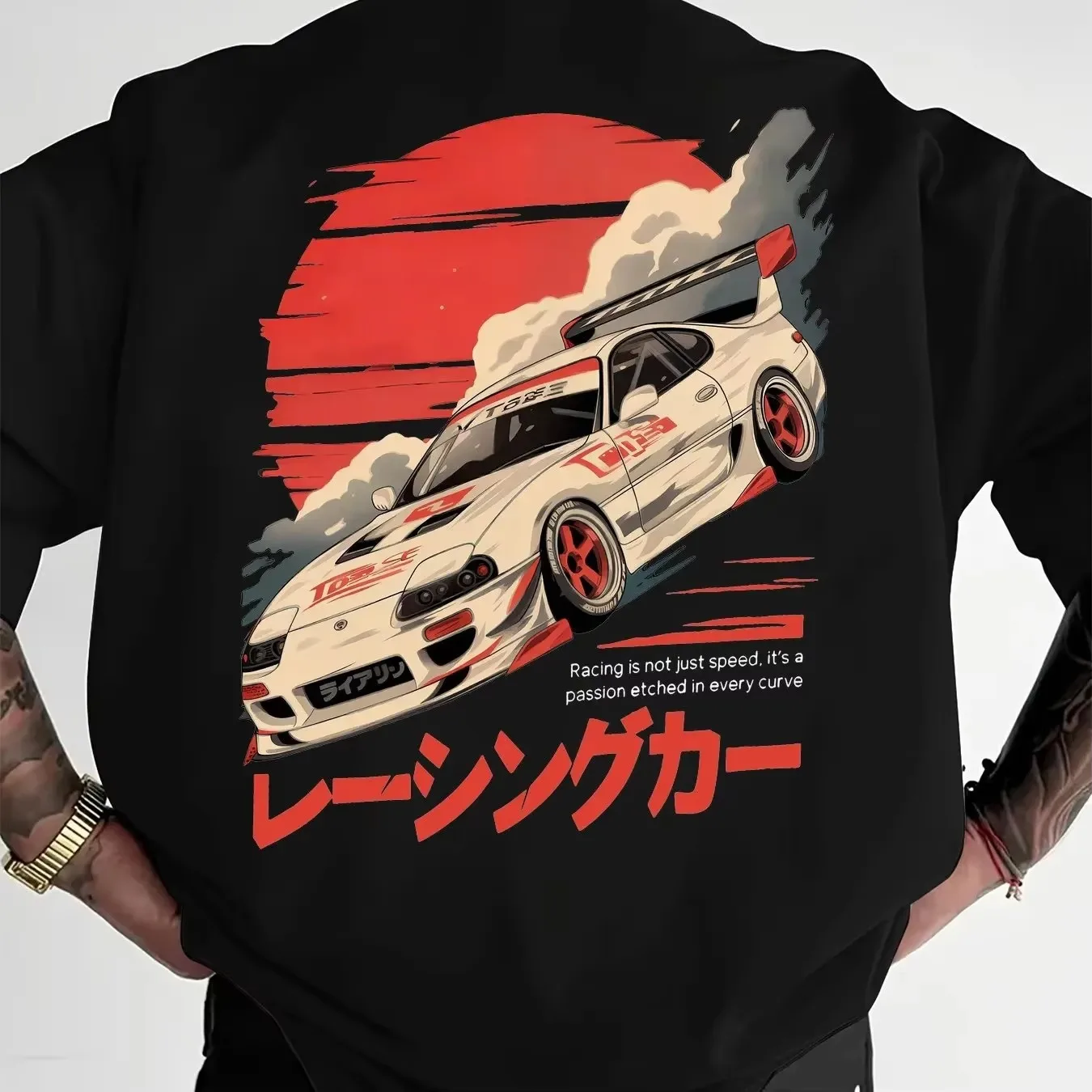 2026 New JDM Unisex Oversized TShirt Family Matching Streetwear JDM White Racing Car Red Sun Japanese TextPrint Short Sleeve Tee