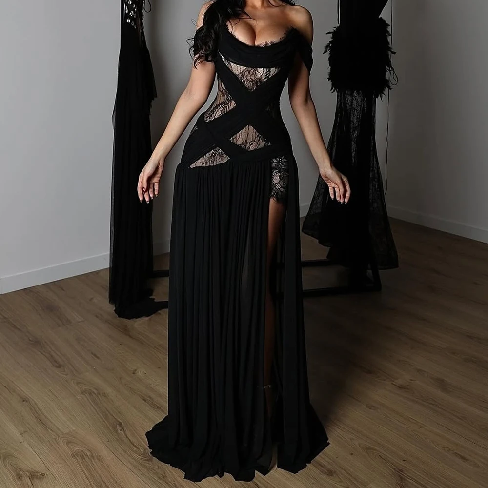 

Вечерние платья трапециевидной формы по индивидуальному заказу, длиной до пола, с открытыми плечами, без рукавов, платье для выпускного вечера, модное кружевное простое драпированное вечернее платье