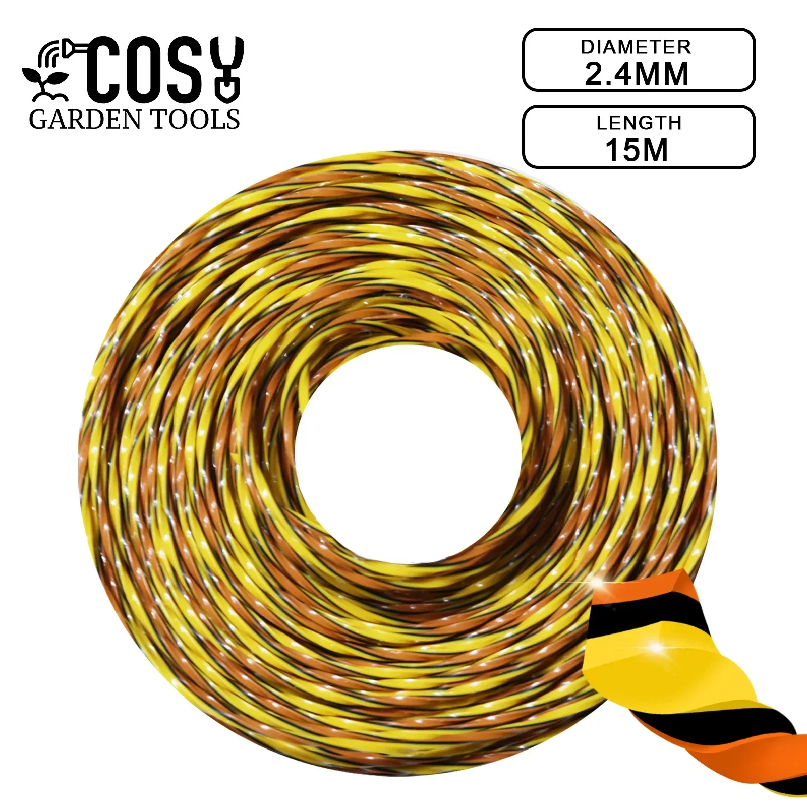 COSY 2.4m*5m/10m/15m NEW Upgrade Tricolor Spiral Trimmer Line Weed String Trimmer Line Brush Cutter Thread Trimmer Line