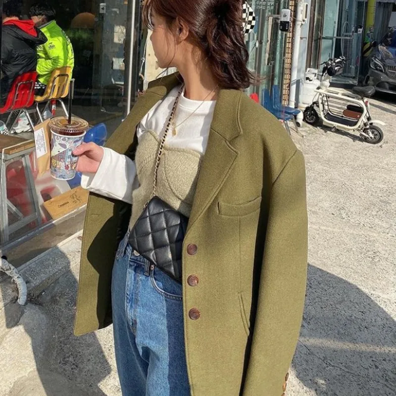 Suit Collar Long Sleeve Outerwears Autumn Winter New Chaquetas Mujer Women 2024 Jacket Loose Long Sleeve Ropa Korean Casaco