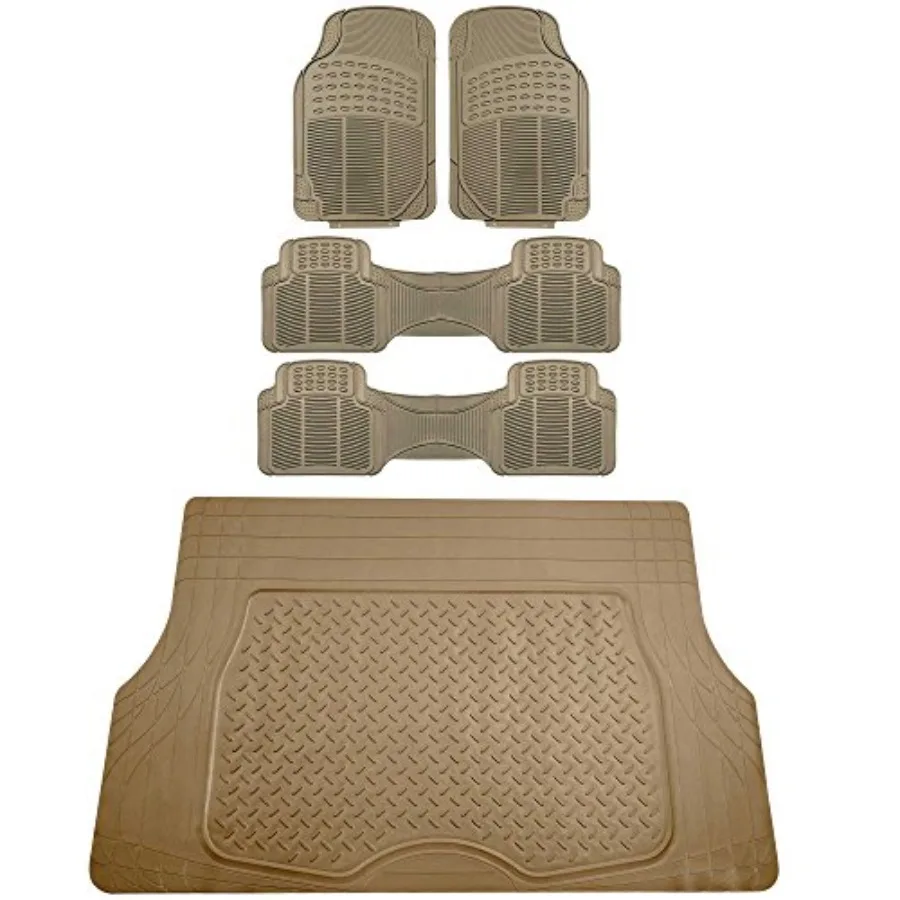 

3 Row Climaproof Trimmable Non-Slip Vinyl Floor Mats with Cargo Liner- Universal Fit for Cars Trucks and SUVs Beige