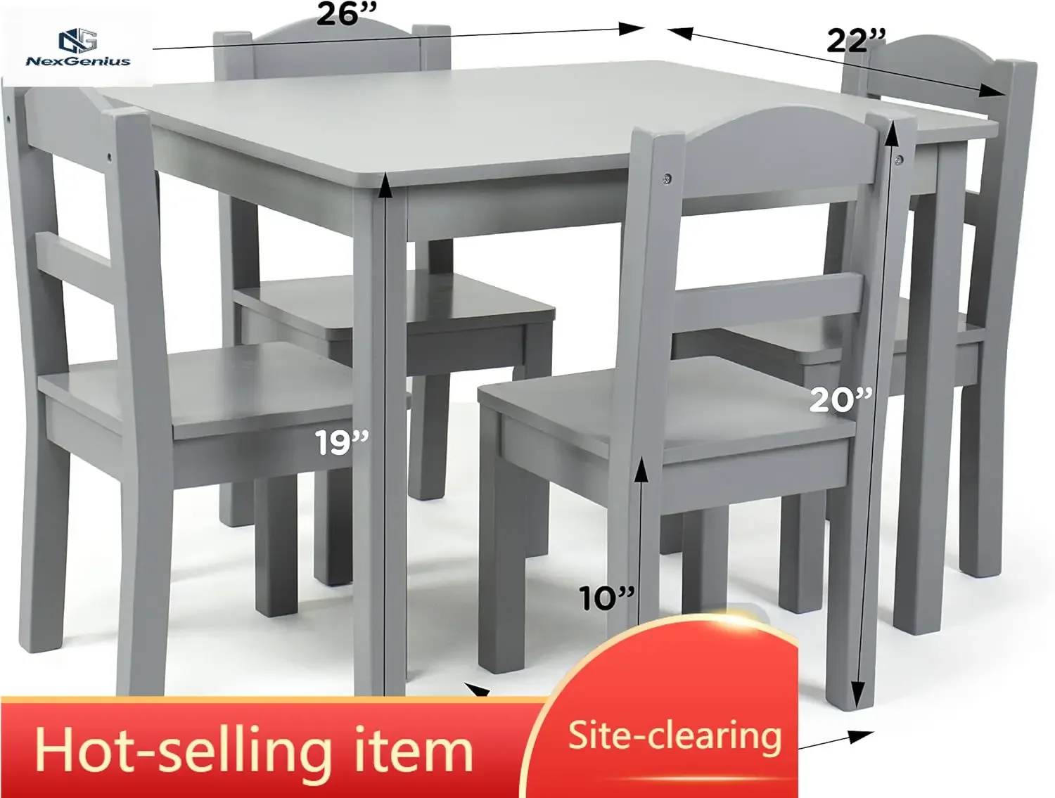 

Kids Wooden Table And 4 Chairs Set, Grey - Kids Table And Chair Set For Toddlers And Children For Arts, Crafts, And Snack Time -