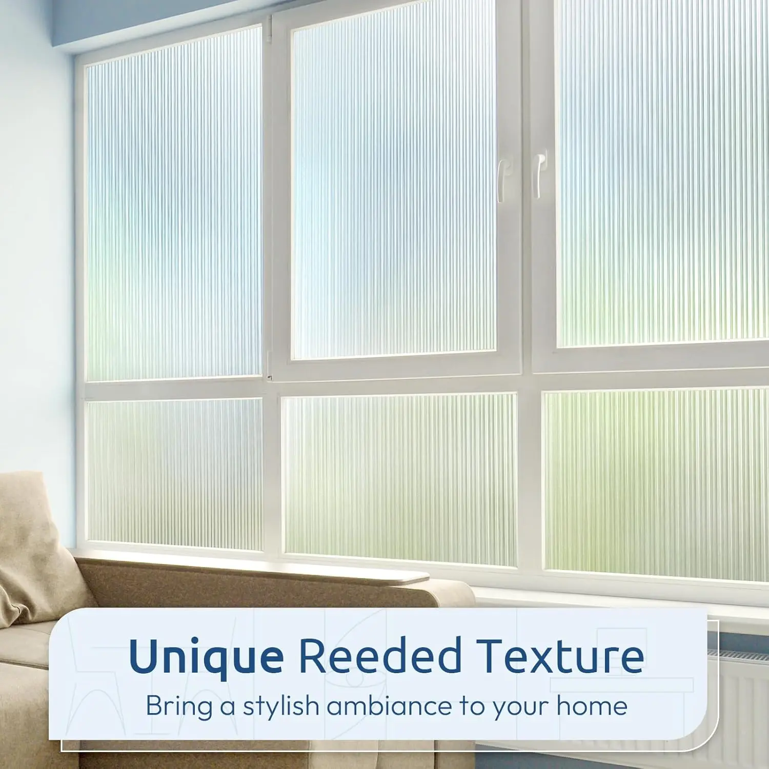 Reeded Glass Window Privacy Film, Non Adhesive Frosted Glass Window Film, Static Cling, Removable, UV Heat Blocking, Anti-Glare