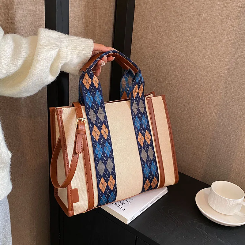 Large Capacity Portable Canvas Handbags Women New Simple Commter Crossbody Bags Versatile Shopping Storage Luxury Tote Bag Purse