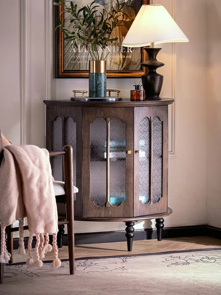 

LFrench retro solid wood porch cabinet, antique storage, living room furniture, wall side cabinet
