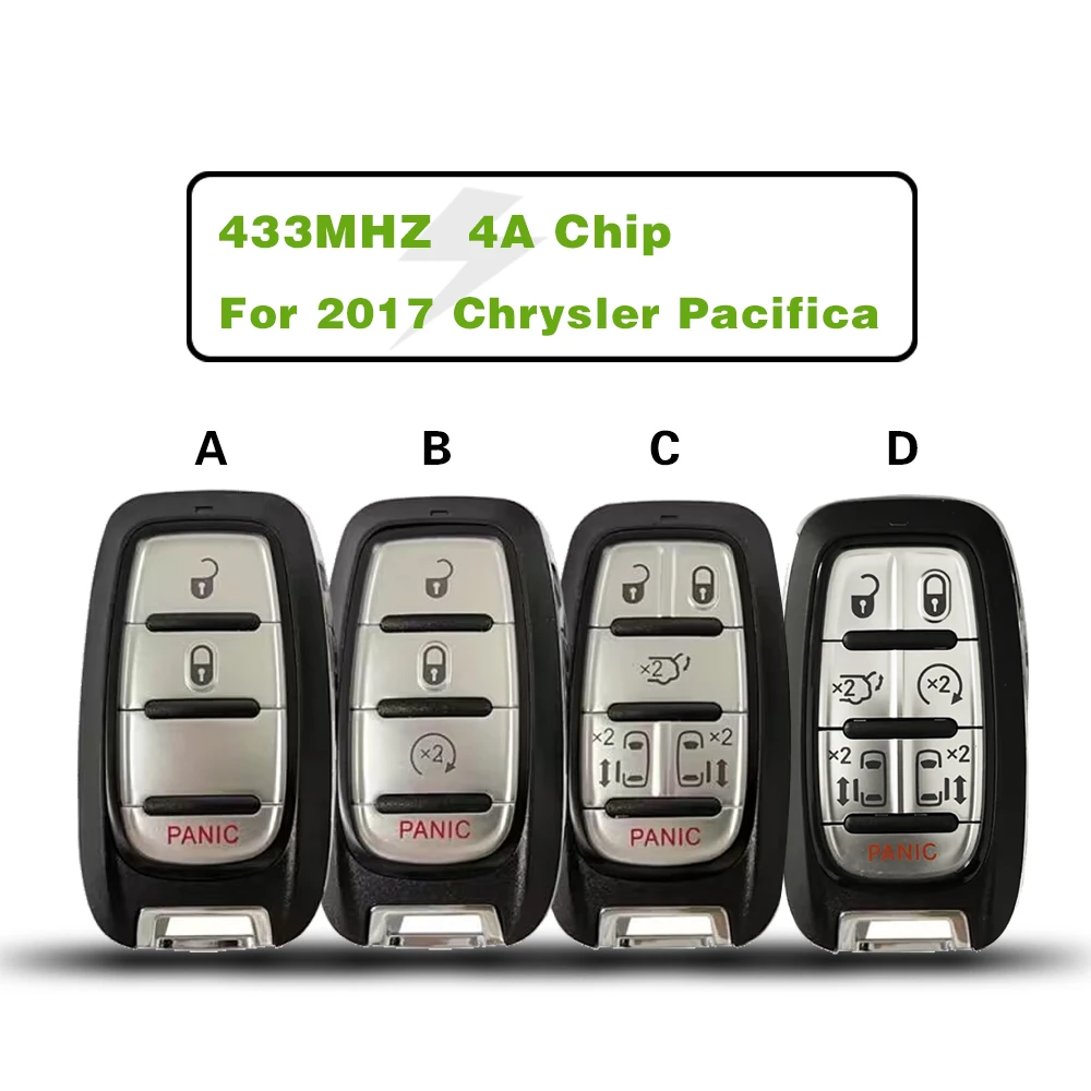 

CN015055 For Chrysler Pacifica 2018 2019 2020 Voyager Smart Key Proximity Keyless Remote Fob 433MHZ 4A Chip FCCID M3N-97395900