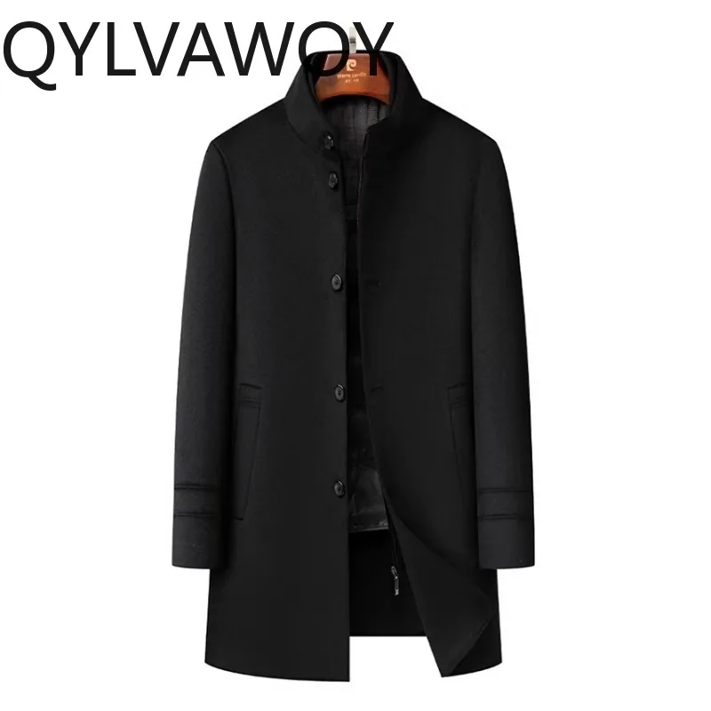 

QYLVAWOY Wool Man Jacket Mid-Length Winter Jackets Stand Collar Coat Detachable Liner Thicken Warm Clothes for Man High Quality