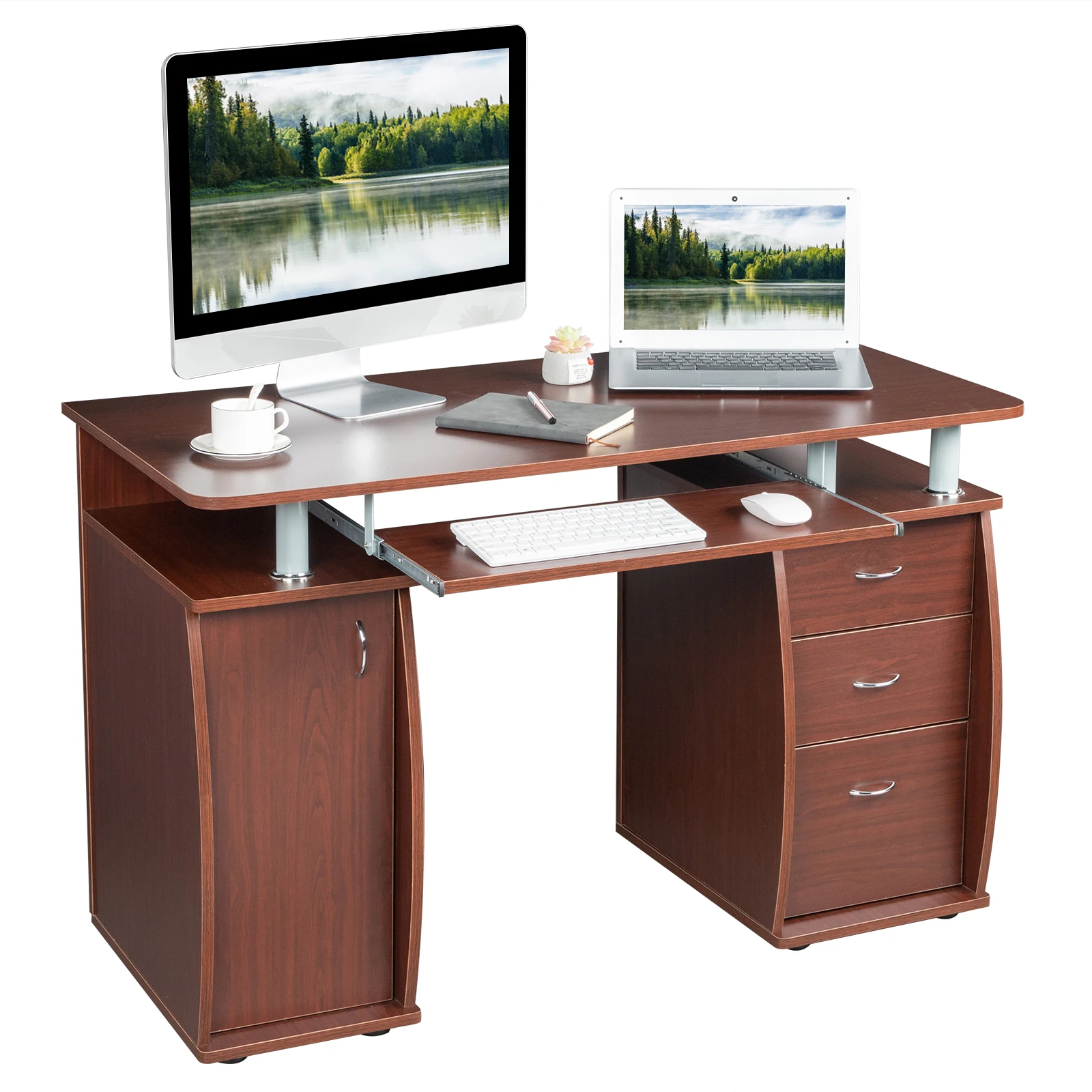 FCH 115*55*74cm 15mm MDF Draagbare 1pc Deur met 3pcs Laden Computer Bureau (Een Doos) Koffie Kleur