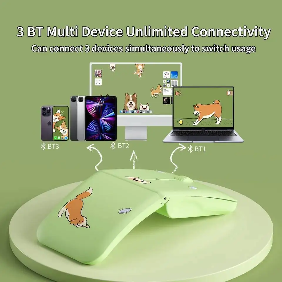Rechargeable Bluetooth Wireless Foldable Arc Touch Mouse Ultrathin Mute Folding Mice Cute Pet Design For Microsoft Laptop PC Mac