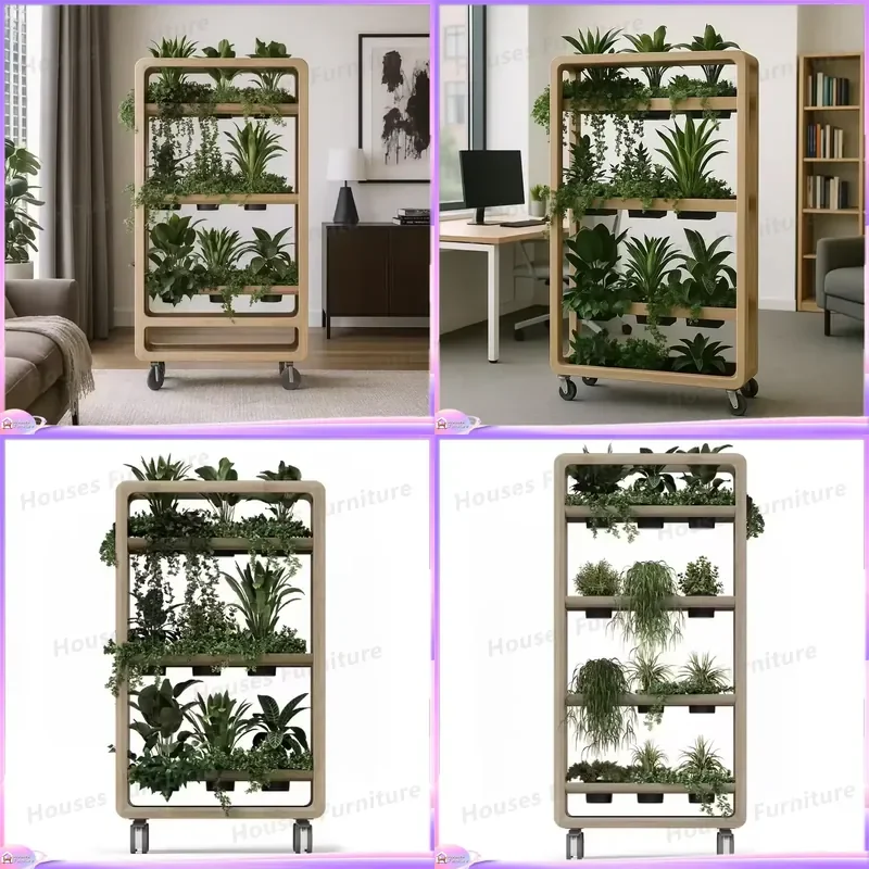 Mobile Plant Stand Melamine Surface E0 Particleboard Multi Layer Shelf Rolling Flower Pot Holder Rack for Home Office